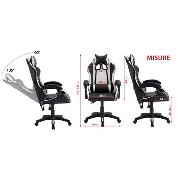 Sedia gaming Tokyo bianca e nera regolabile e reclinabile con seduta imbottita braccioli