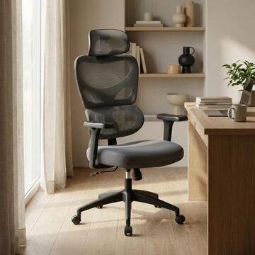 Poltrona da Ufficio Grigia Ergonomica Regent con Ruote, Poggiatesta 2D e Braccioli 3D Regolabili