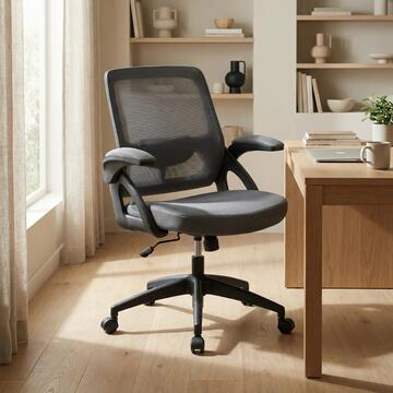 Poltrona da Ufficio Grigia Vixer con Ruote e Braccioli Ribaltabili