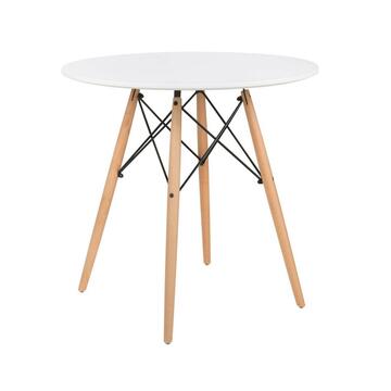 Tavolo tondo bianco design scandinavo con gambe in legno