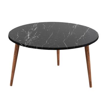 Tavolino tondo da caffè finitura marmo nero e gambe in legno 75 cm