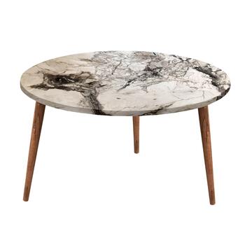 Tavolino tondo da caffe finitura marmo chiaro e gambe in legno 75 cm