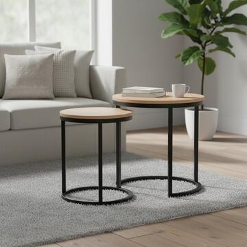 Set 2 Tavolini Round H32/45cm in Metallo e Piano in Melaminico