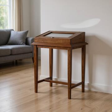 Tavolino bacheca classico in vetro e legno noce H88 Corradin