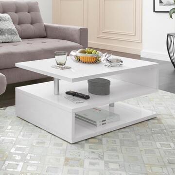 Tavolino Soggiorno Moderno Zeta Bianco Laccato 90x41x55cm