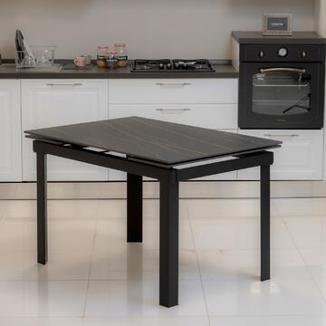 Tavolo allungabile Roia moderno con piano in marmo sinterizzato nero 120/180x80