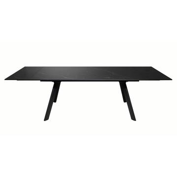 Tavolo da Pranzo Moderno Sosa Nero - 180/260x90 h76 cm - Allungabile - con Piano in Ceramica e Gambe in Metallo Nero