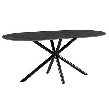 Tavolo da Pranzo Moderno Beno Ovale Travertino Nero - 180x90 h76 cm - con Piano in Ceramica e Gambe in Metallo Nero Sabbiato Marino fa Mercato