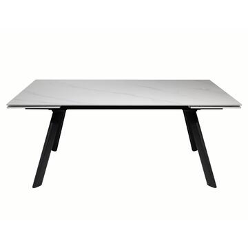 Tavolo da Pranzo Moderno Sosa Bianco - 180/260x90 h76 cm - Allungabile - con Piano in Ceramica e Gambe in Metallo Nero Marino fa Mercato