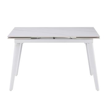 Tavolo Moderno Allungabile Dioniso Bianco in Ceramica Effetto Marmo con Struttura in Ferro 120/180x80 h75 cm