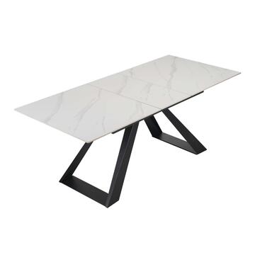 Tavolo Moderno Allungabile Bianco in Ceramica Effetto Marmo con Struttura in Ferro 160/200x90 h76 cm cm