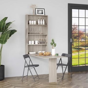 Tavolo Wall Salvaspazio a Muro Ribaltabile 130x70 cm Tiglio con Apertura con Chiave e Ripiani
