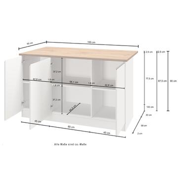 Isola Cucina Sole 3 Ante, L 155 cm, in Melaminico Bianco... - Marino fa Mercato