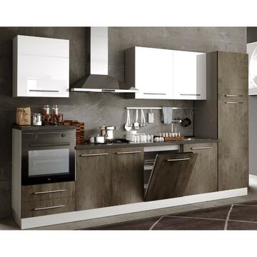 Cucina completa Kristal con lavastoviglie, effetto marmo bianco/ossido, 330 cm, Ares Marino fa Mercato