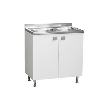 Base compatta doppio lavello cucina con ante, bianco frassino, 80x81x50 Marino fa Mercato