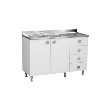 Base Lavello dx con ante e cassetti, bianco frassino,...