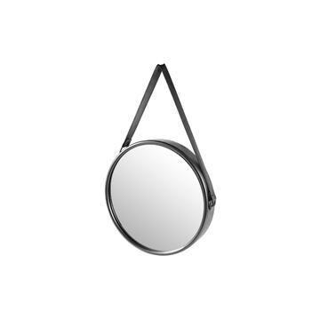 Specchio Tondo 40cm Nero con Rivestimento e Cintura in Ecopelle