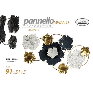 Quadro Metallo Decorativo con Fiori combinazione Oro/Bianco/Grafite...