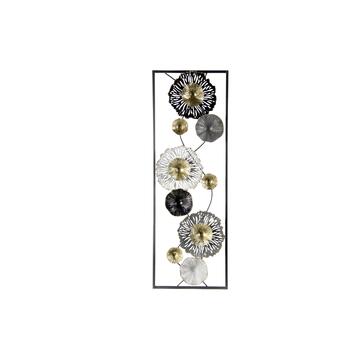 Quadro Decorativo in Metallo Motivo Floreale combinazione Argento/Bainco/Oro/Nero con Cornice 31x90x4,4cm Marino fa Mercato