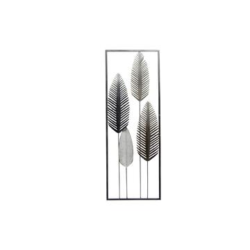 Quadro Decorativo in Metallo Motivo Foglie Combinazione colori Nero/Bianco/Grigio con Cornice 31x90x3,2cm Marino fa Mercato