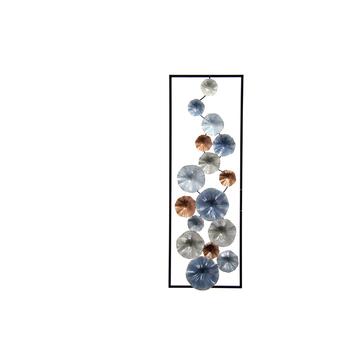 Quadro Decorativo Motivo Floreale in Metallo combinazione Colori Azzurro/Azzurro Chiaro/Argento/Rame 31x90x4,4cm