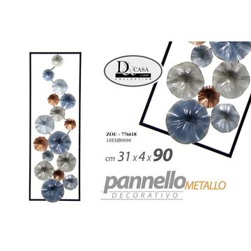 Quadro Decorativo Motivo Floreale in Metallo combinazione Colori Azzurro/Azzurro Chiaro/Argento/Rame 31x90x4,4cm Marino fa Mercato