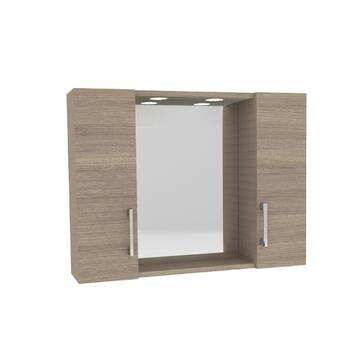 Specchiera bagno 2 ante legno rovere con faretti a... - Marino fa Mercato