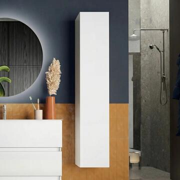 Colonna Bagno Sospesa Moderna Start Bianco Lucido 26x25 h138 cm con Anta e Ripiani