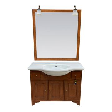 Mobile bagno Giotto arte povera in legno noce con specchio e lavabo in ceramica