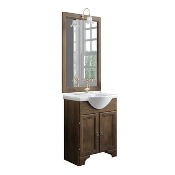 Mobile bagno arte povera Laura in legno noce con lavabo e specchiera
