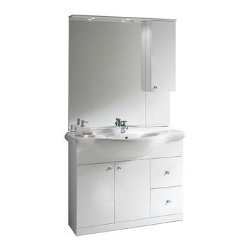 Mobile bagno a terra Cinzia 105 bianco con lavabo, specchiera e mobiletto pensile