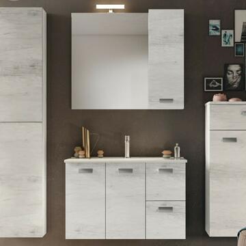 Mobile bagno sospeso Angela con lavabo, specchiera e pensile legno quercia Marino fa Mercato