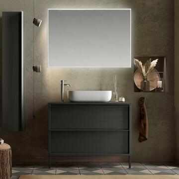 Mobile bagno a terra in finitura legno frassinato nero con lavabo