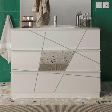 Mobile base bagno moderno Vittoria da terra con lavabo, bianco lucido