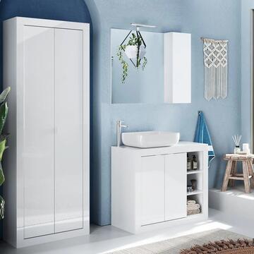 Mobile Bagno Moderno a Terra Bianco Lucido Basic con Lavabo 92x45 h92 cm