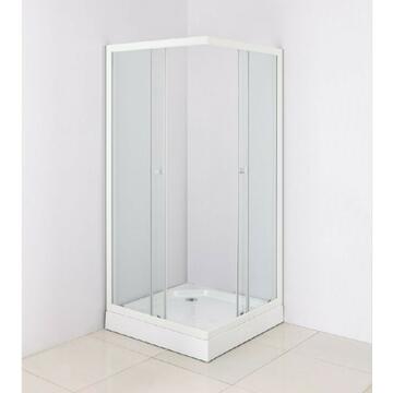 Box doccia in vetro temperato trasparente e alluminio verniciato bianco con porte scorrevoli, 80x80x193
