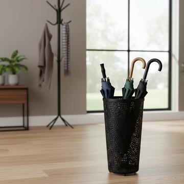 Portaombrelli in Metallo con Motivo Foliage Traforato - 24x24 h45 cm - per Ingressi, Uffici, Negozi - Colori Assortiti