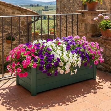 Fioriera Rettangolare Verde Italia 100x43x h35,4 cm Effetto Legno, Fioriera Modulare da Esterno