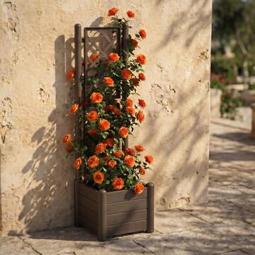 Fioriera Quadra Moka Italia con Spalliera 43x43 h142 cm, Fioriera Effetto Legno per Rampicanti