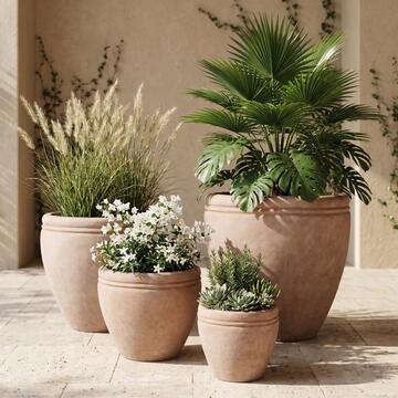 Set 4 Vasi Decorativi in Terracotta per Arredo Giardino, Fiori e Piante da Interno ed Esterno