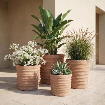 Set 4 Vasi Decorativi in Terracotta per Arredo Giardino, Fiori e Piante da Interno ed Esterno