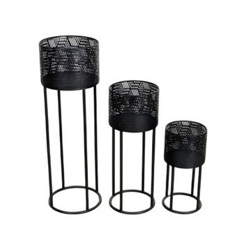 Set 3 Portavasi Owen in Metallo Verniciato Nero - Grande 23x23x71 cm, Medio 20x20x52 cm, Piccolo 17x17x35 cm