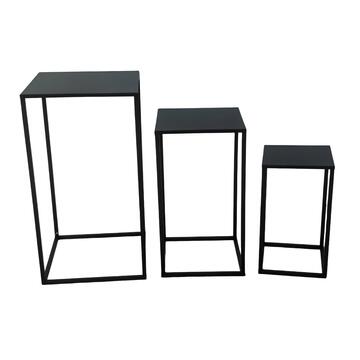 Set 3 Portavasi/SgabellI per Fiori Quib in Metallo Verniciato Nero - Grande 28x28x52 cm, Medio 23X23x42 cm, Piccolo 20x20x32 cm