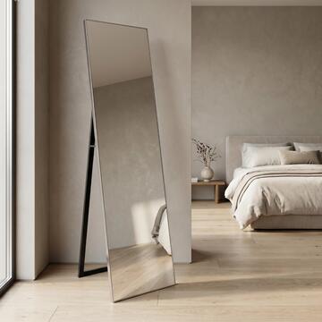 Specchiera da Terra Rettangolare Argento con Piede 40x150 cm, Specchio a Figura Intera Moderno