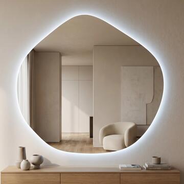 Specchio da Parete con Luce LED Design Irregolare, Specchio Moderno Retroilluminato