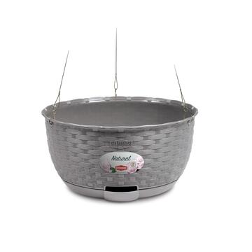 Ciotola Natural da Appendere d 30 cm - in Polipropilene Effetto Rattan Grigio - per Giardino, Terrazza, Balcone, Veranda