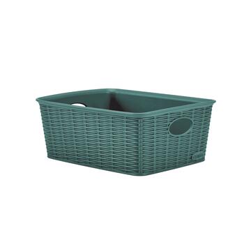 Cestino Multiuso Elegance M High 25x19,5 h10 cm  in Plastica Verde Effetto Midollino