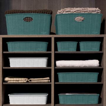 Cestino Multiuso Elegance M High 25x19,5 h10 cm  in Plastica Verde Effetto Midollino