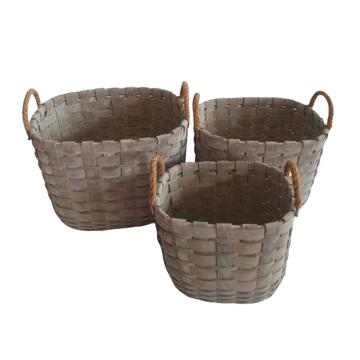 Set 3 Cesti Ced Ovali Portaoggetti in Legno di Cedro e Canapa, Contenitori Decorativi S, M, L