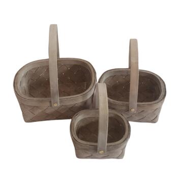 Set 3 Cesti Ced con Manico Portaoggetti in Legno di Cedro e Canapa, Contenitori Decorativi S, M, L